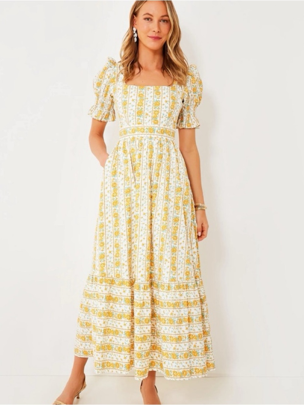Tuckernuck Hyacinth House Yellow Floral Square-Neck Maxi Dress size medium NEW